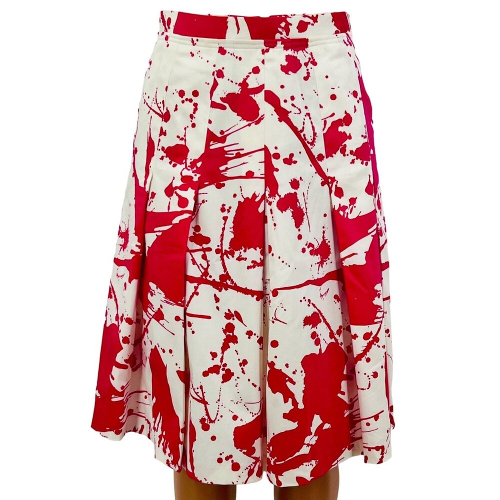 Calvin Klein Pink & White Paint Splatter Pleated A-Line Skirt - Picture 2 of 16